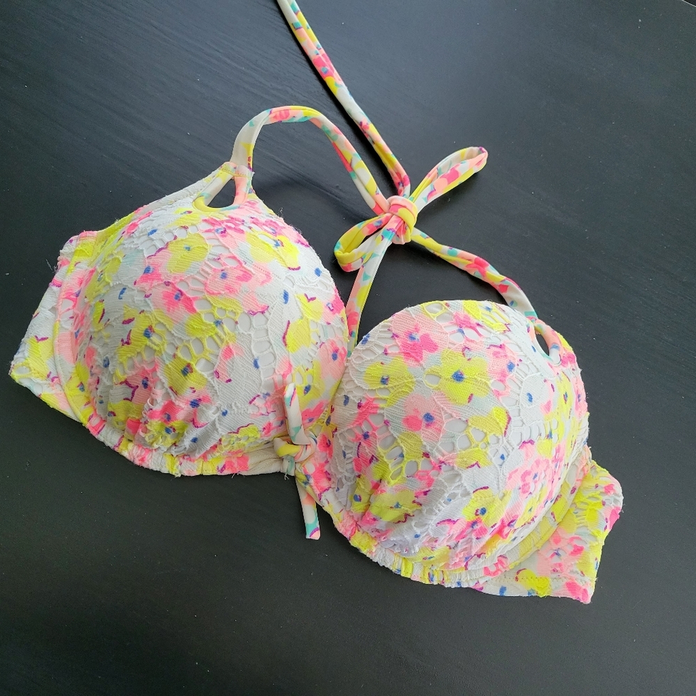Victoria's Secret Floral Bikini Top - Pink and Yellow